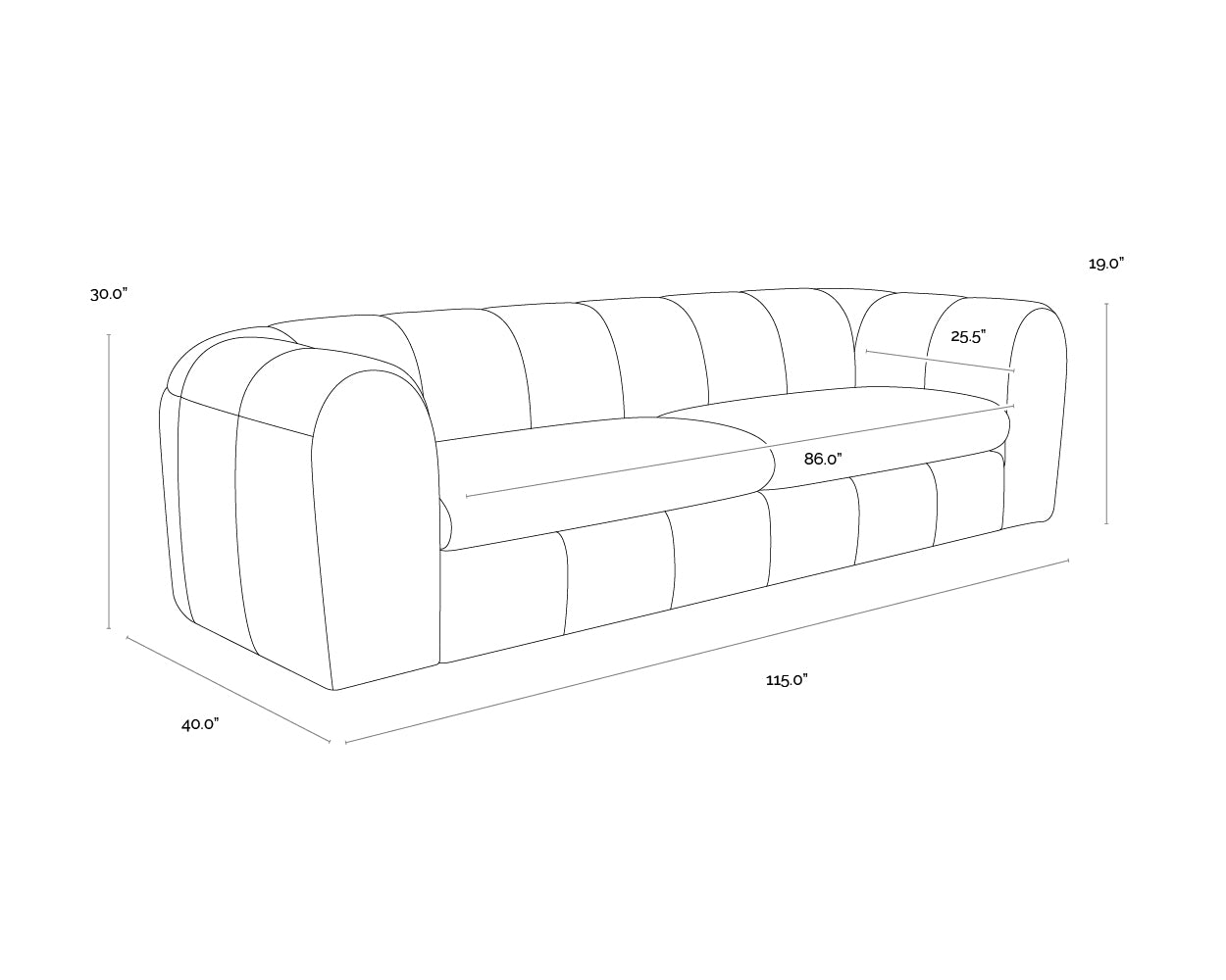 A wireframe image of the product with dimensions shown