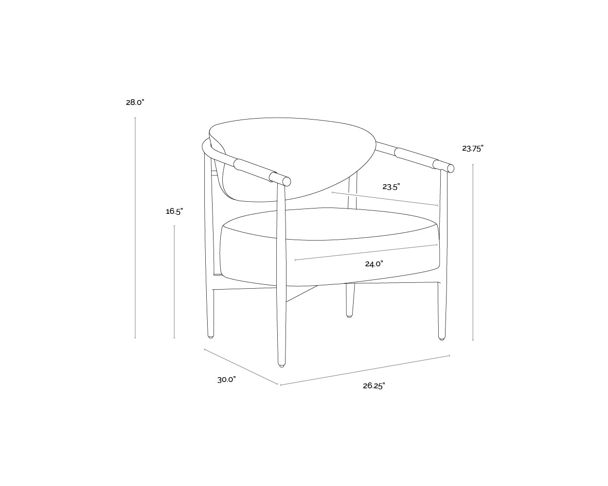 A wireframe image of the product with dimensions shown