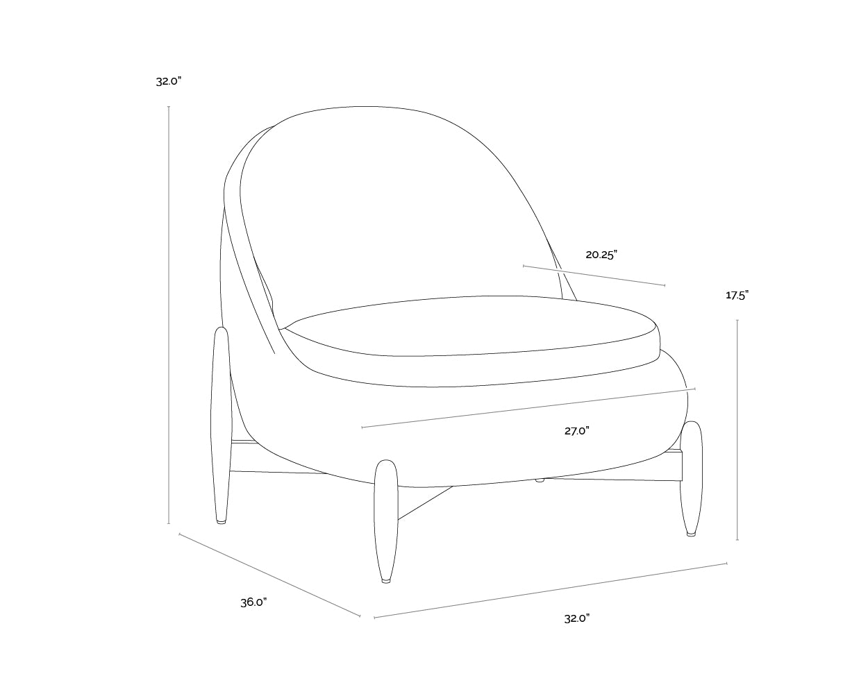 A wireframe image of the product with dimensions shown