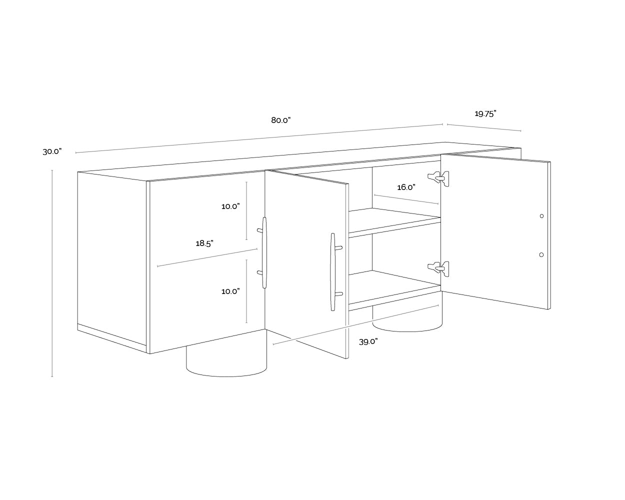 A wireframe image of the product with dimensions shown