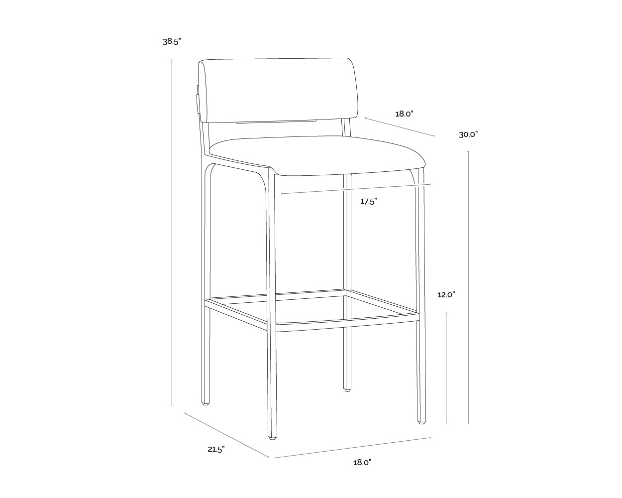 A wireframe image of the product with dimensions shown