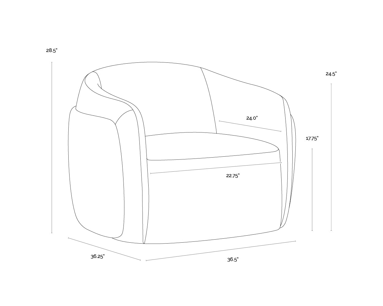 A wireframe image of the product with dimensions shown