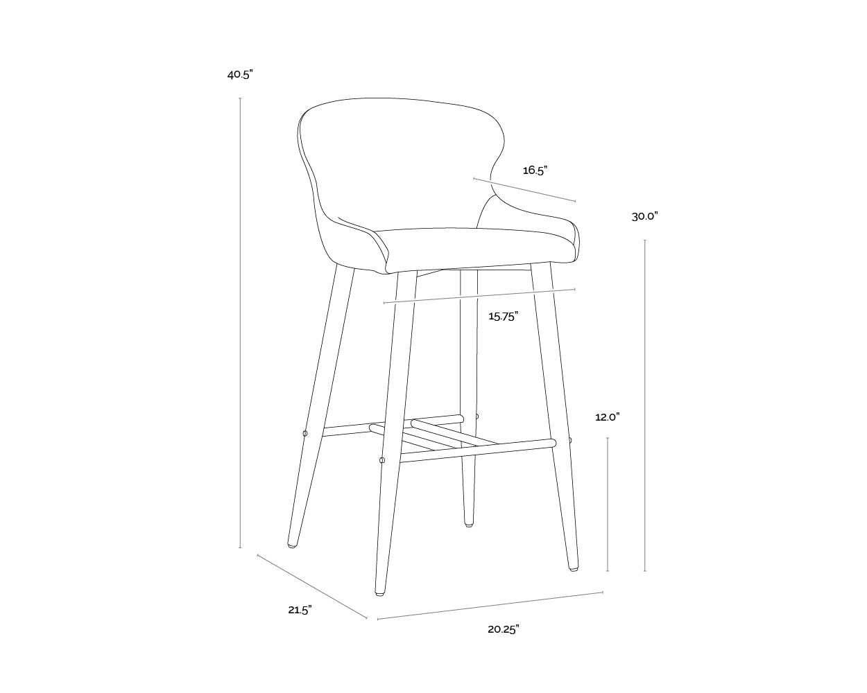 A wireframe image of the product with dimensions shown