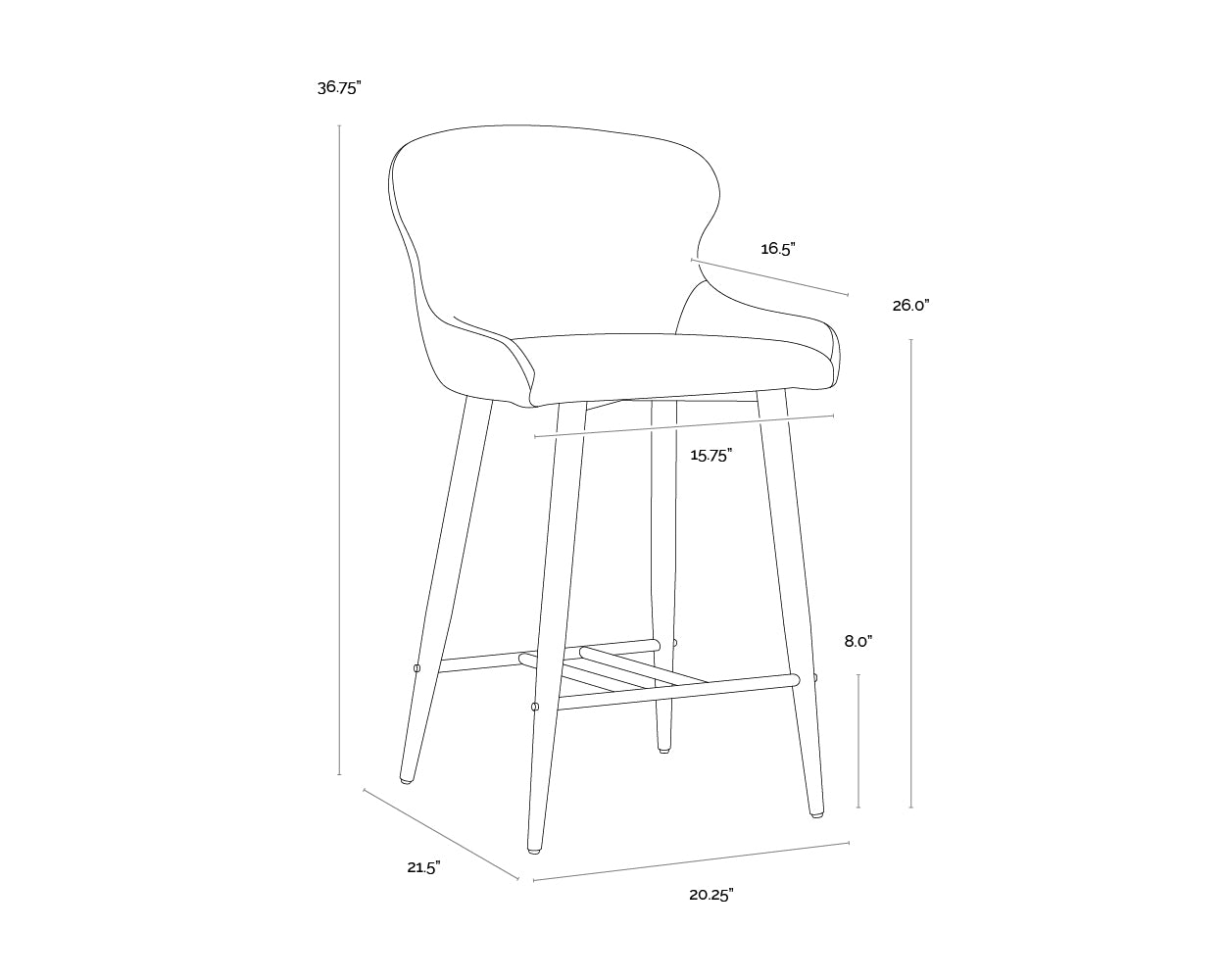 A wireframe image of the product with dimensions shown
