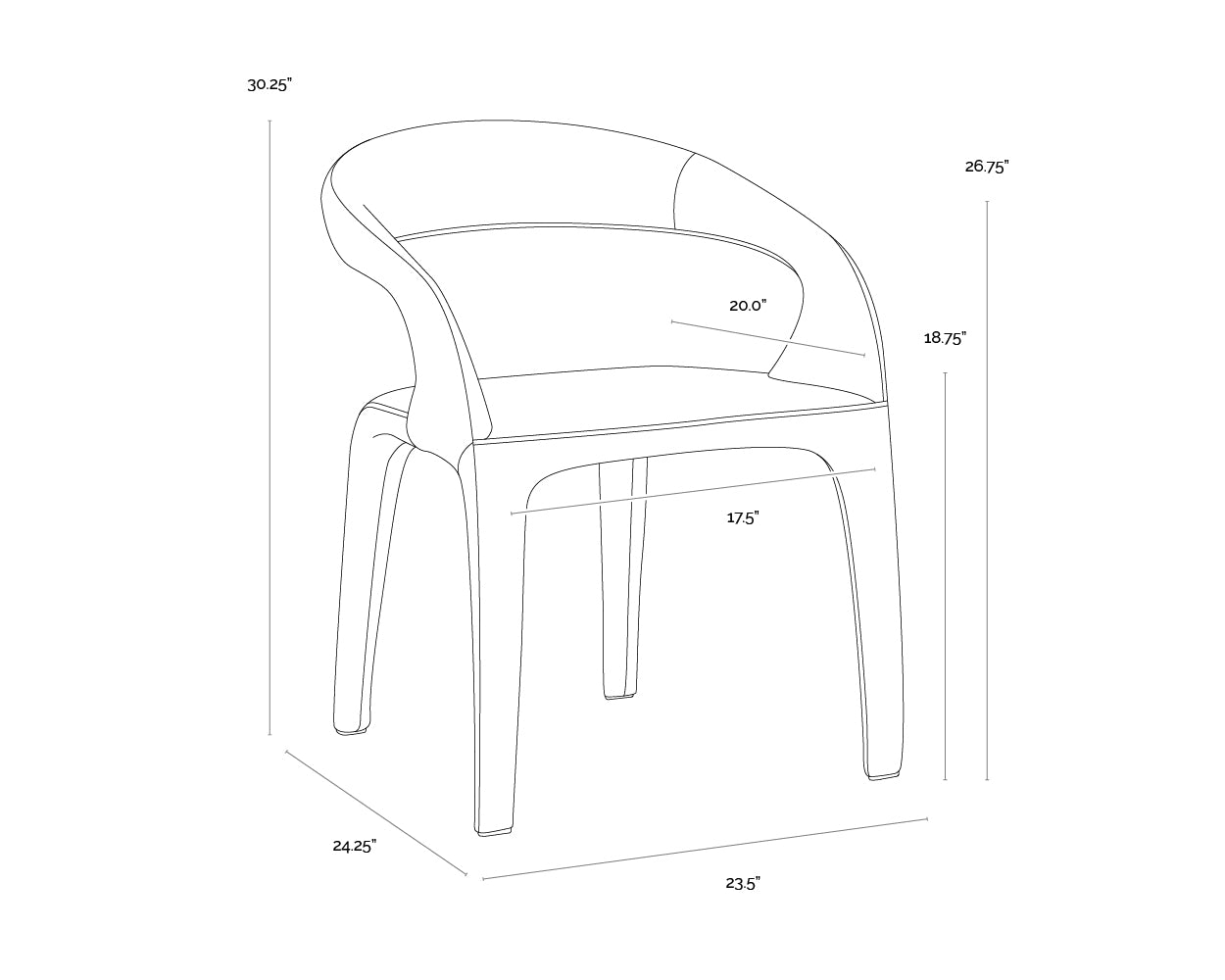 A wireframe image of the product with dimensions shown