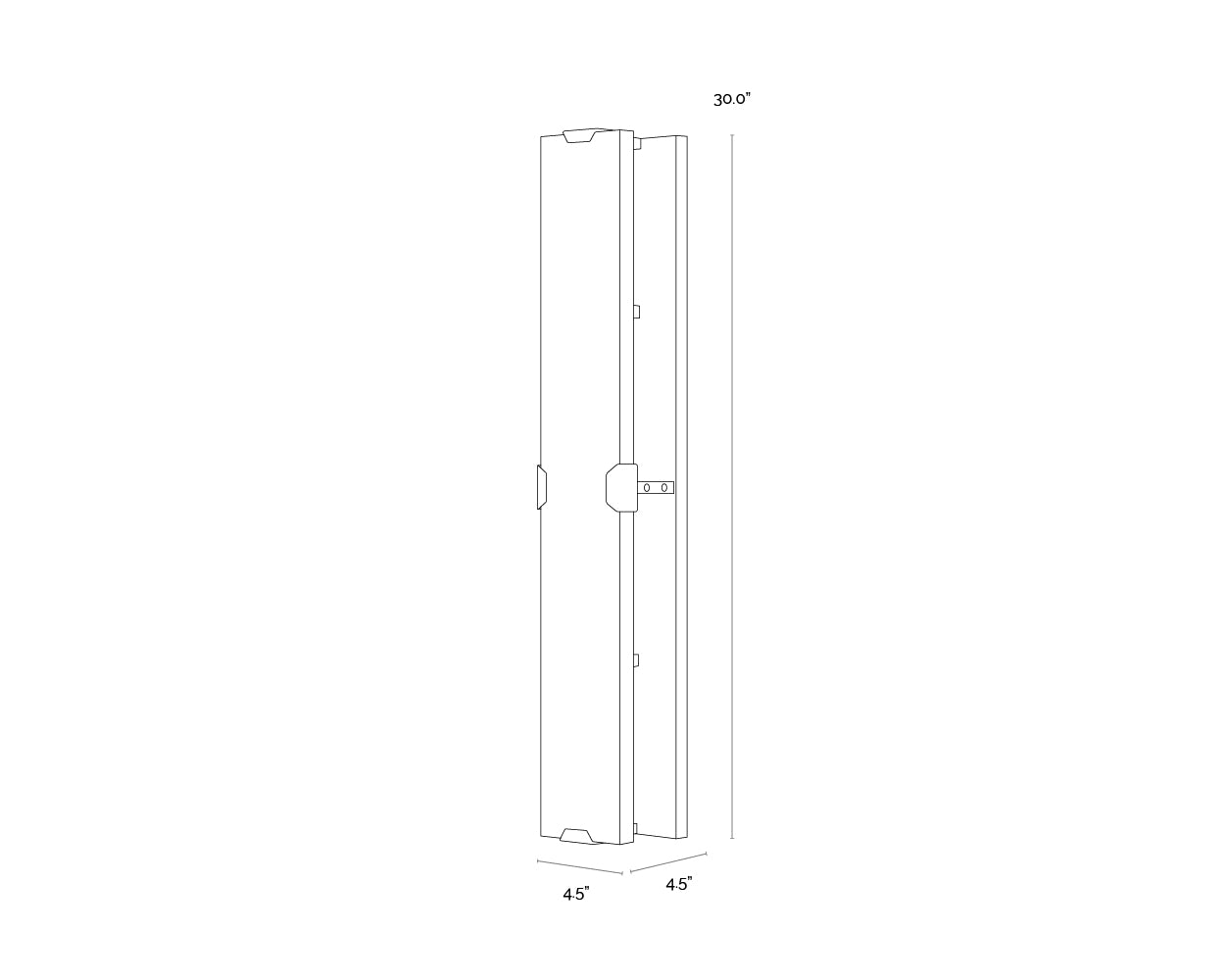 A wireframe image of the product with dimensions shown