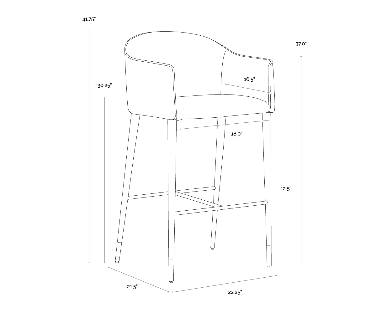 A wireframe image of the product with dimensions shown