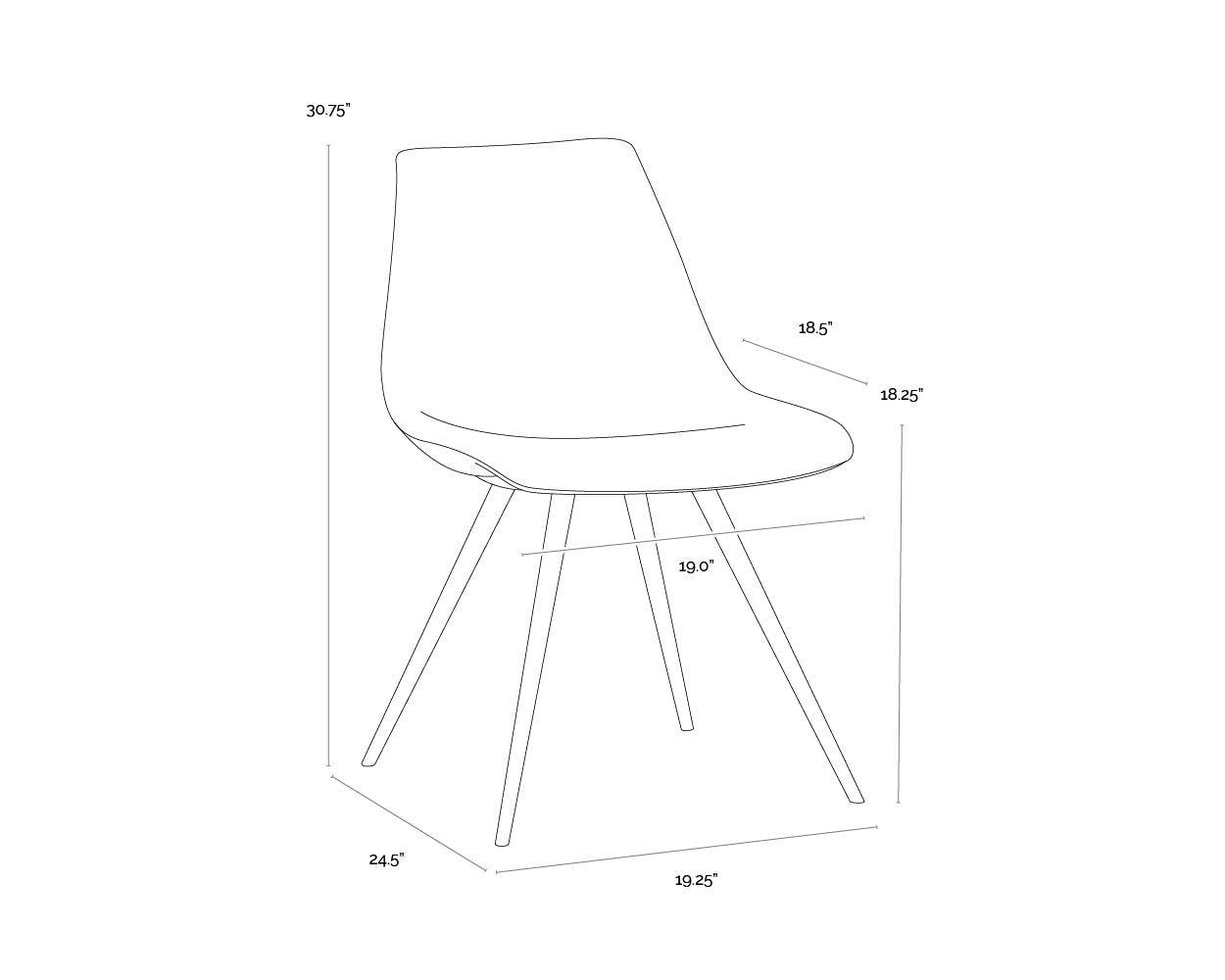 A wireframe image of the product with dimensions shown