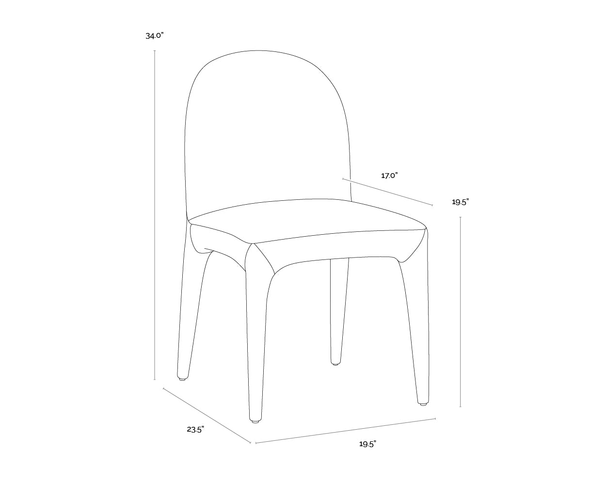 A wireframe image of the product with dimensions shown