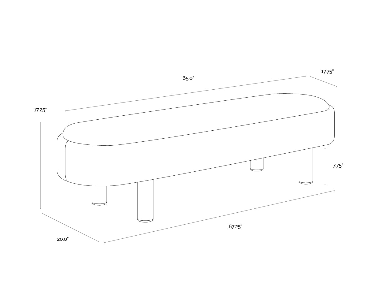 A wireframe image of the product with dimensions shown