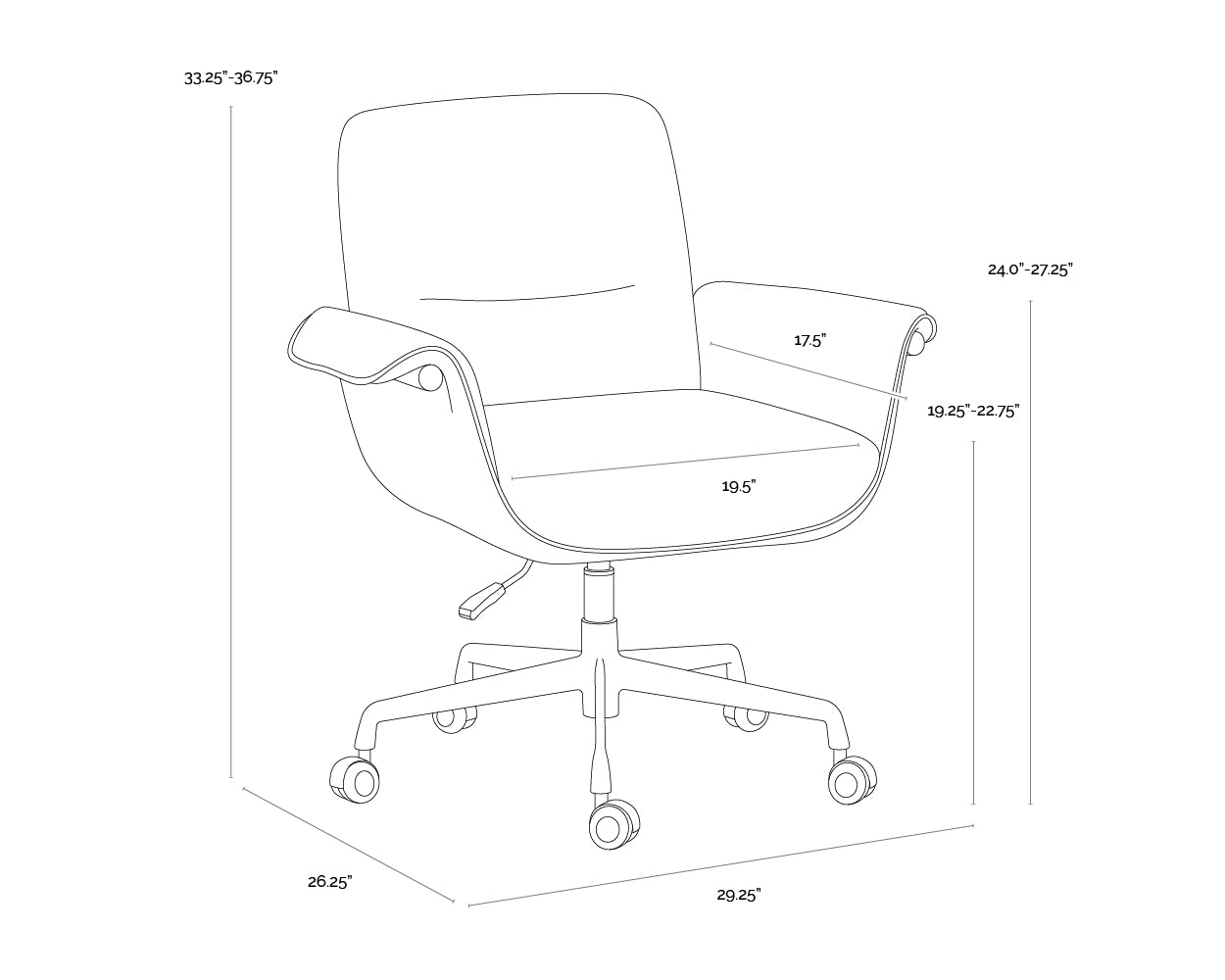 A wireframe image of the product with dimensions shown