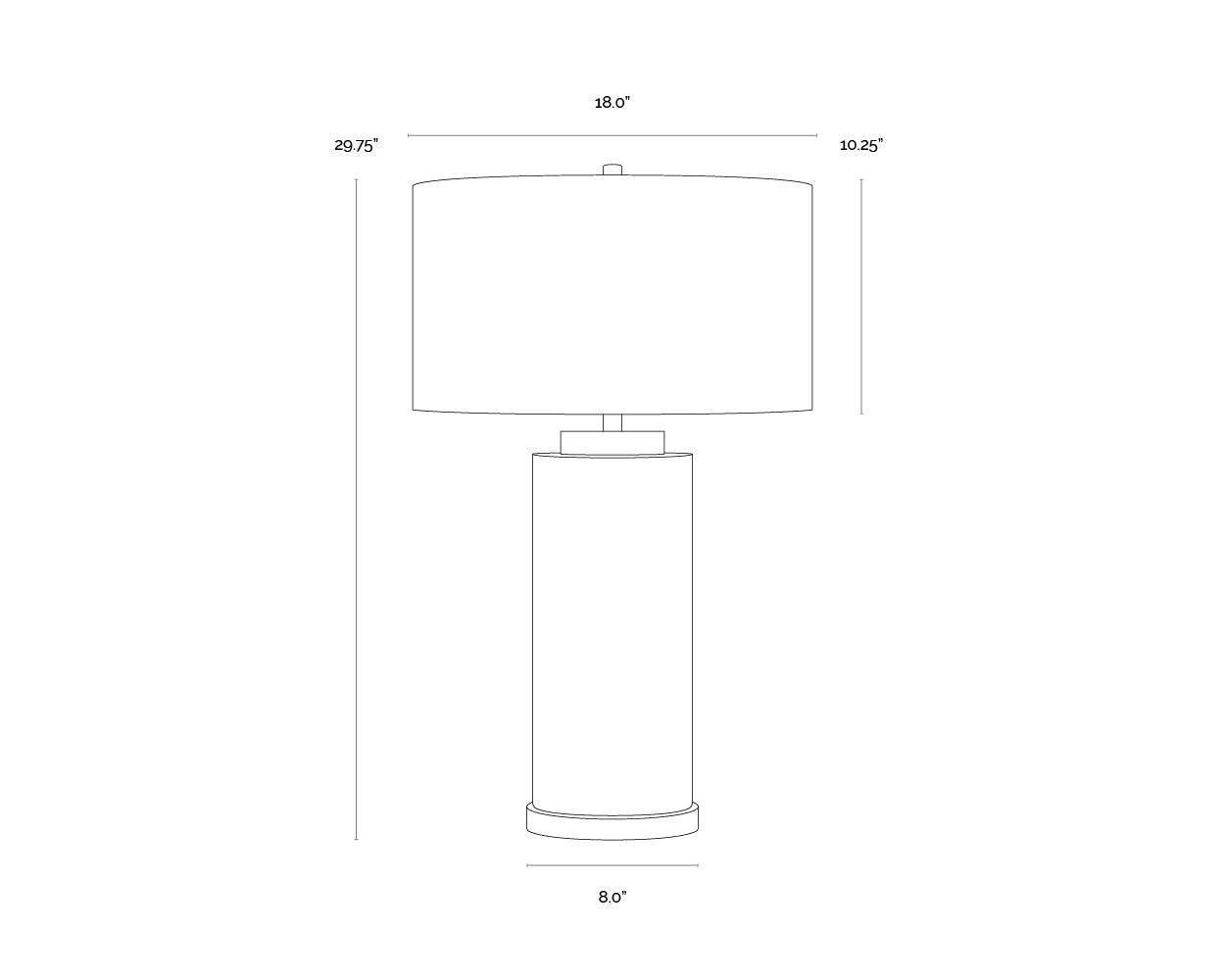 A wireframe image of the product with dimensions shown