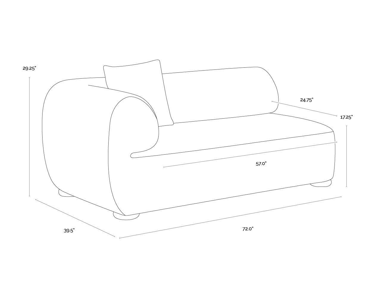 A wireframe image of the product with dimensions shown