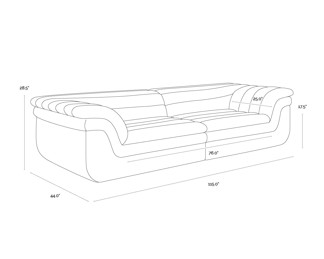 A wireframe image of the product with dimensions shown