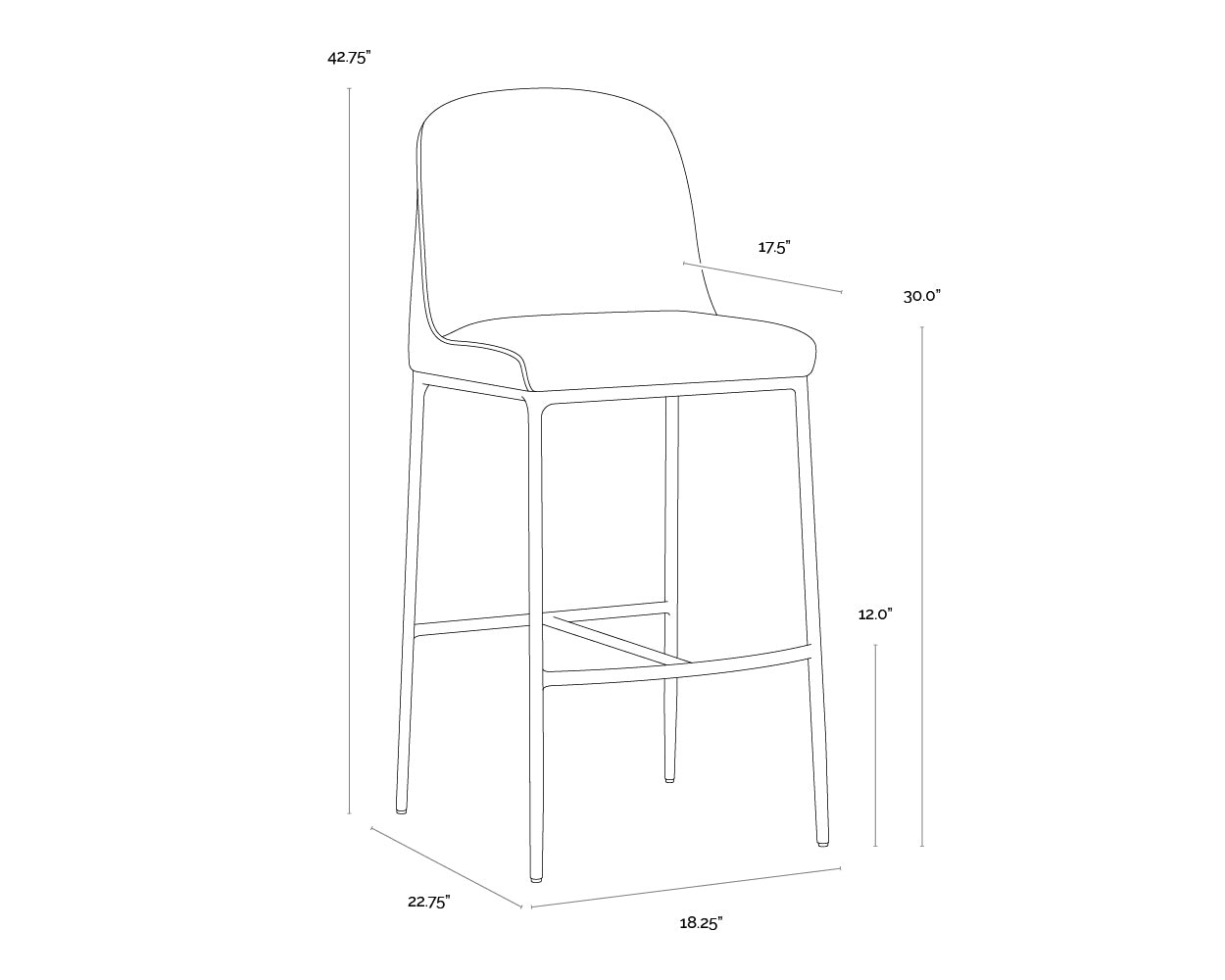 A wireframe image of the product with dimensions shown