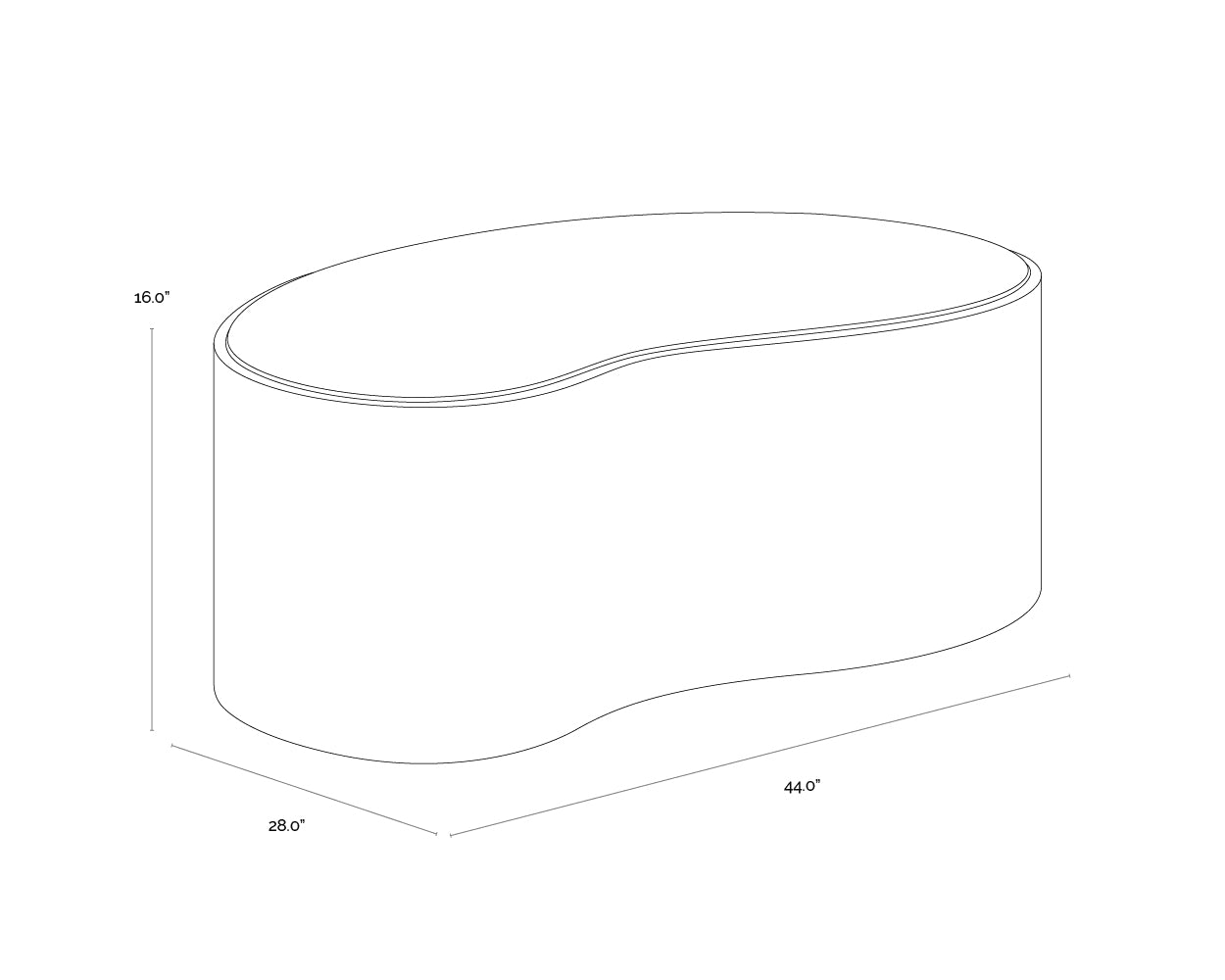 A wireframe image of the product with dimensions shown