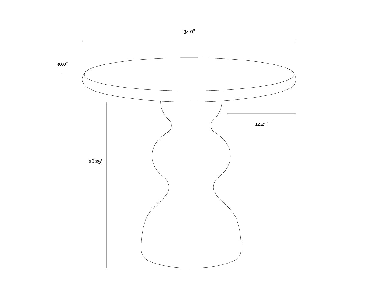 A wireframe image of the product with dimensions shown