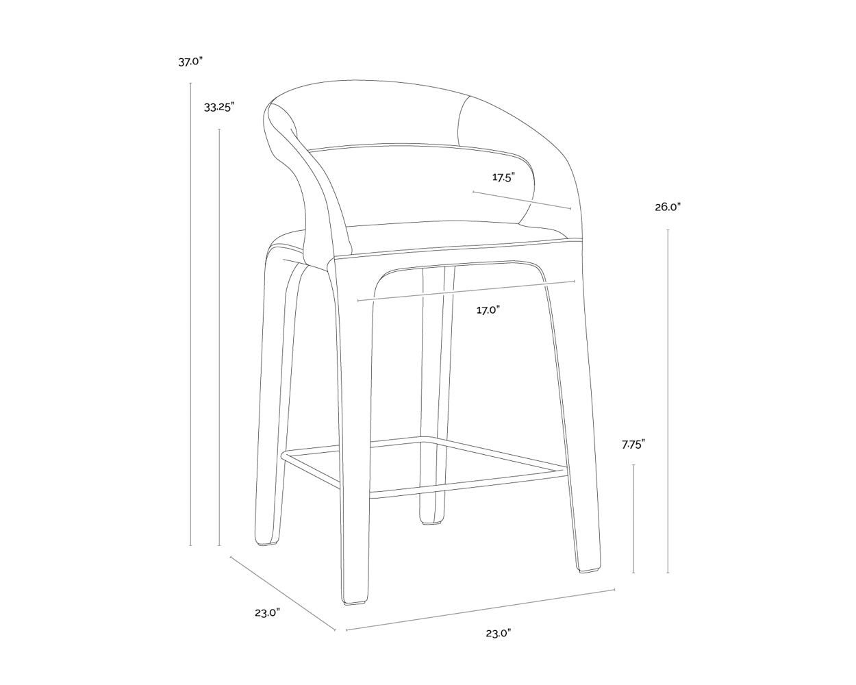A wireframe image of the product with dimensions shown
