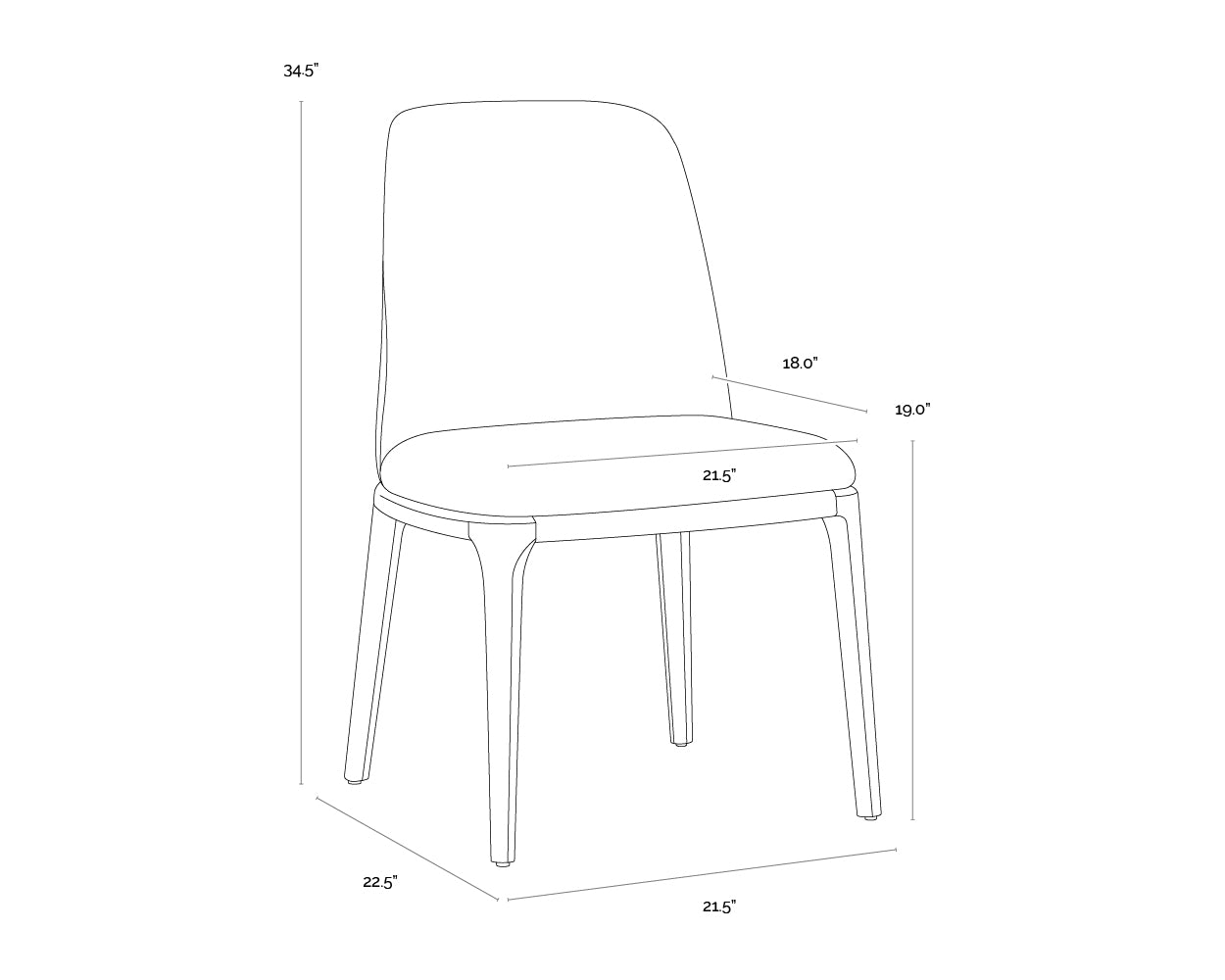 A wireframe image of the product with dimensions shown