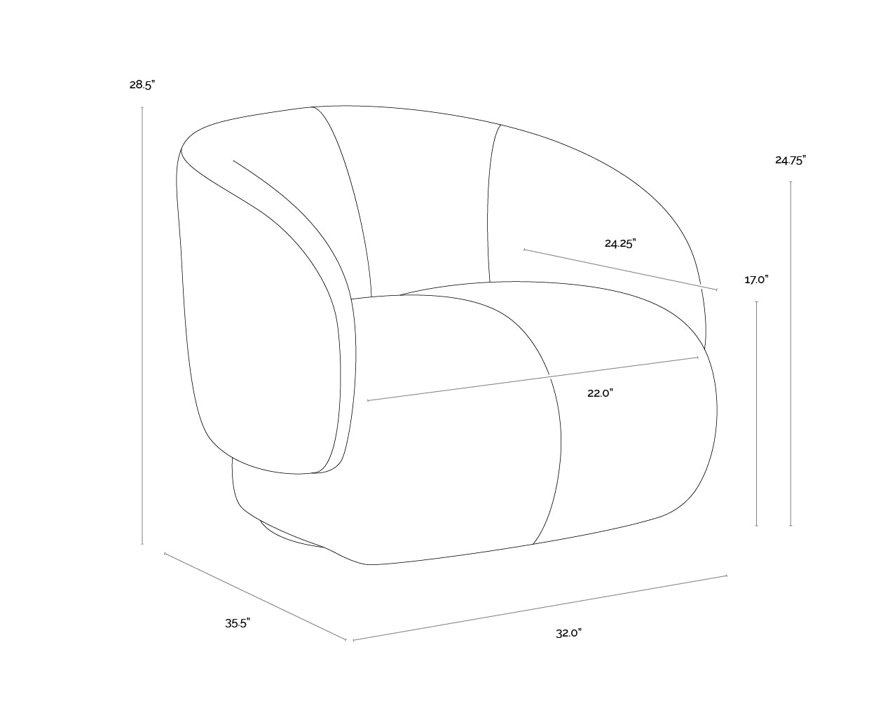 A wireframe image of the product with dimensions shown