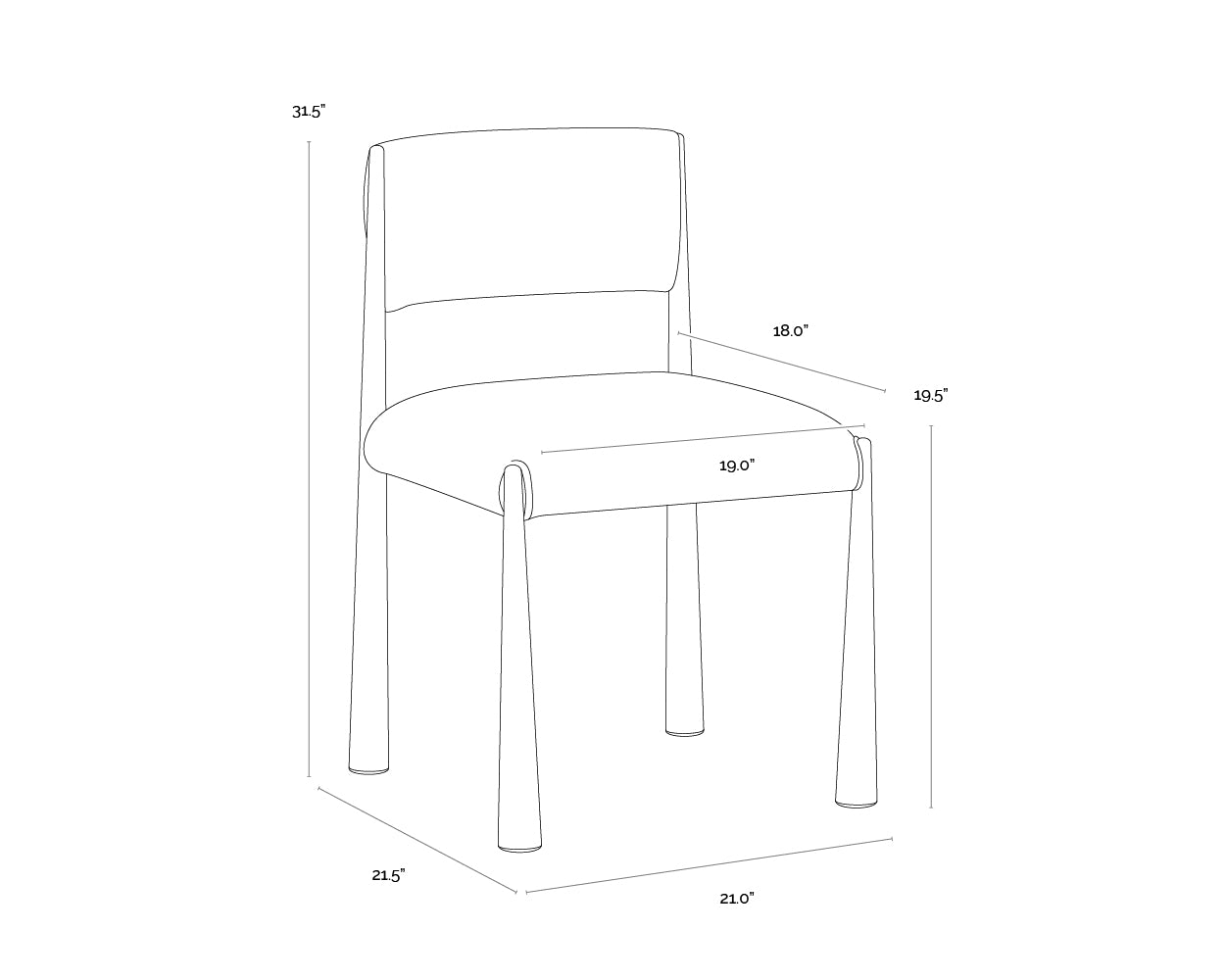A wireframe image of the product with dimensions shown