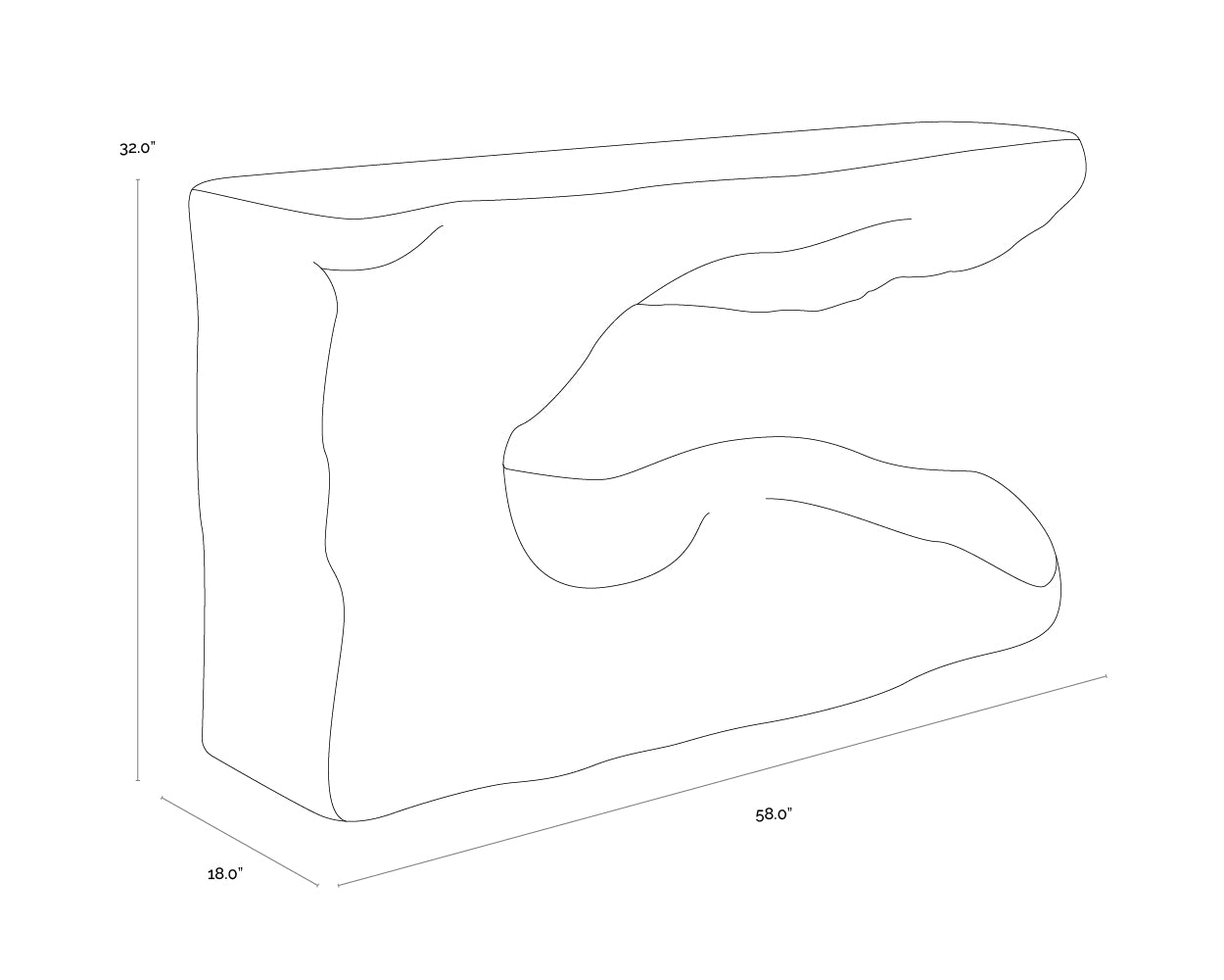 A wireframe image of the product with dimensions shown