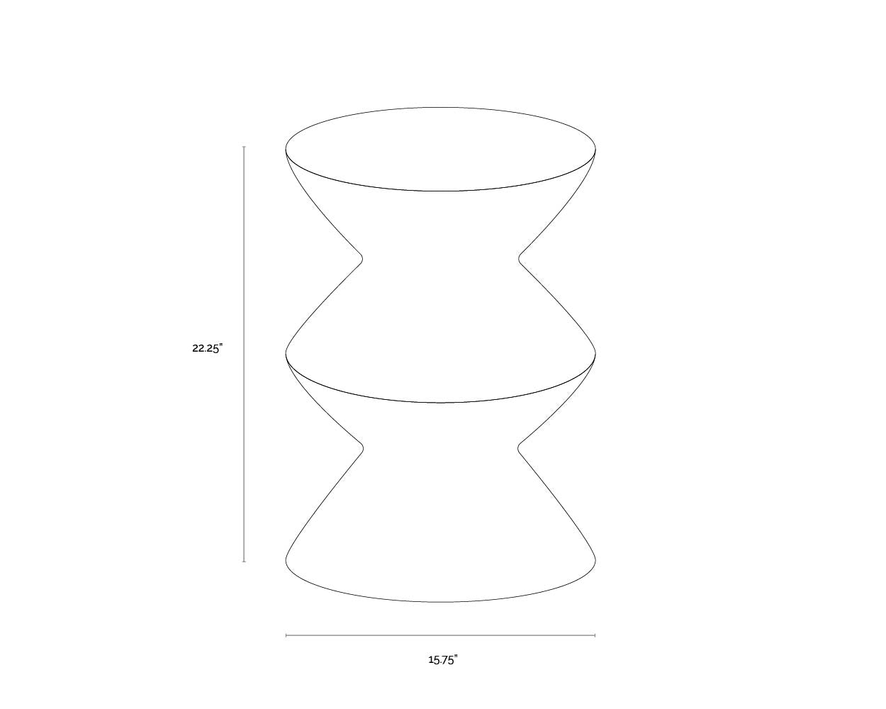 A wireframe image of the product with dimensions shown