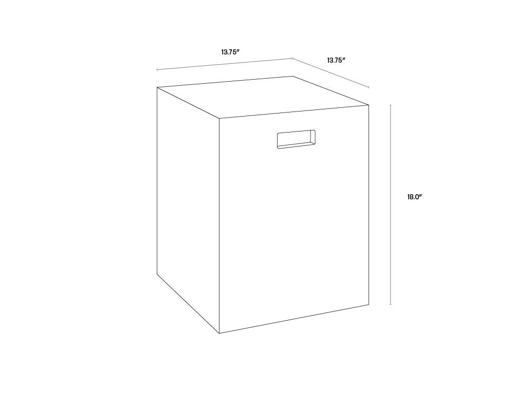 A wireframe image of the product with dimensions shown