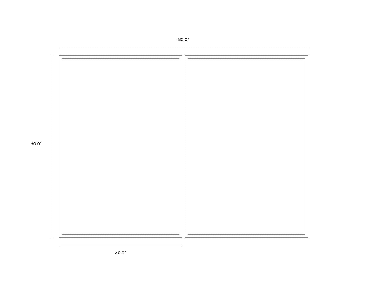 A wireframe image of the product with dimensions shown