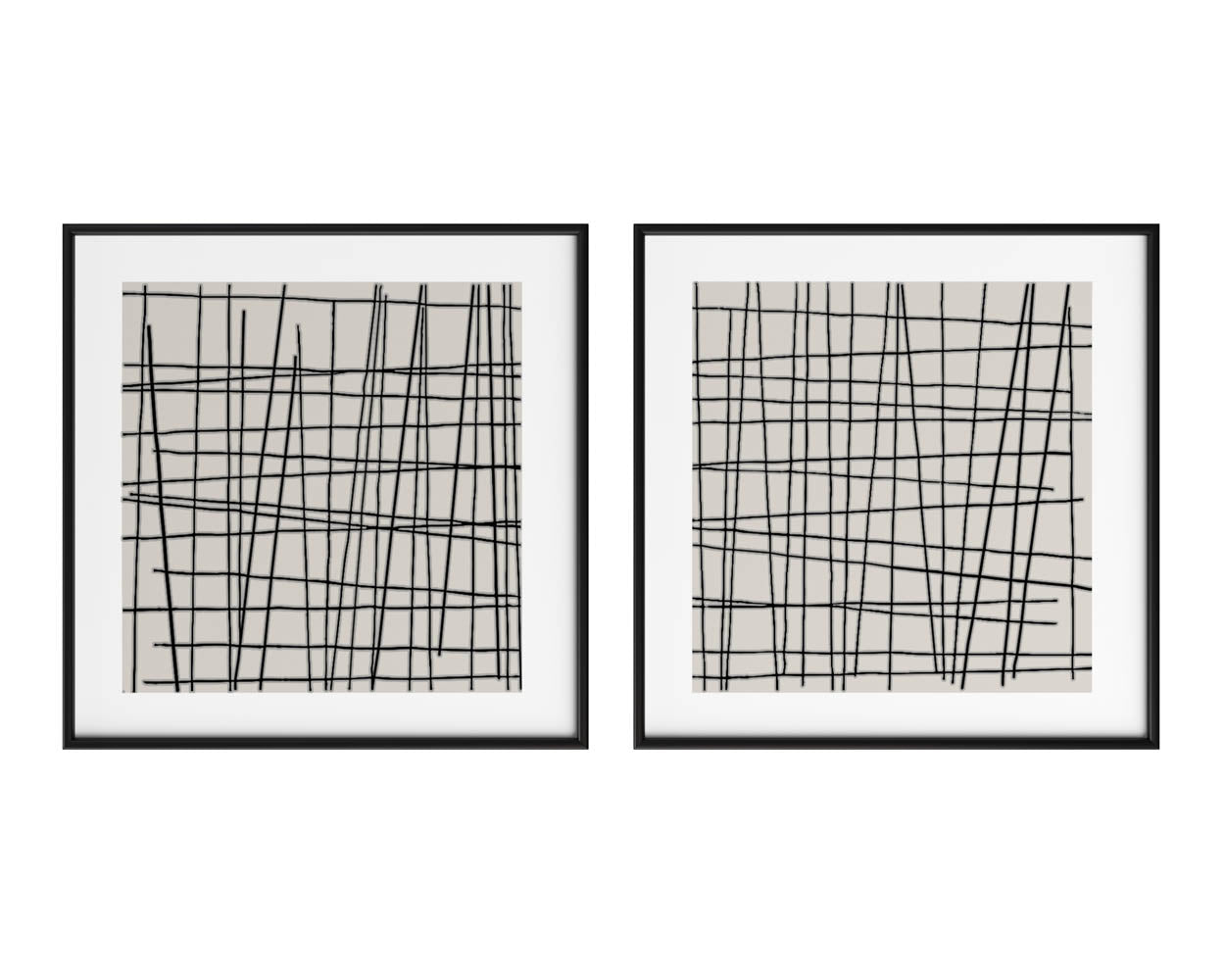 Crosshatch (set Of 2) - 48" X 48" - Black Floater Frame