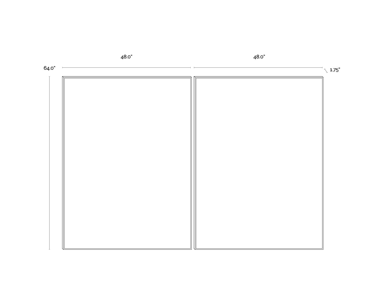 A wireframe image of the product with dimensions shown
