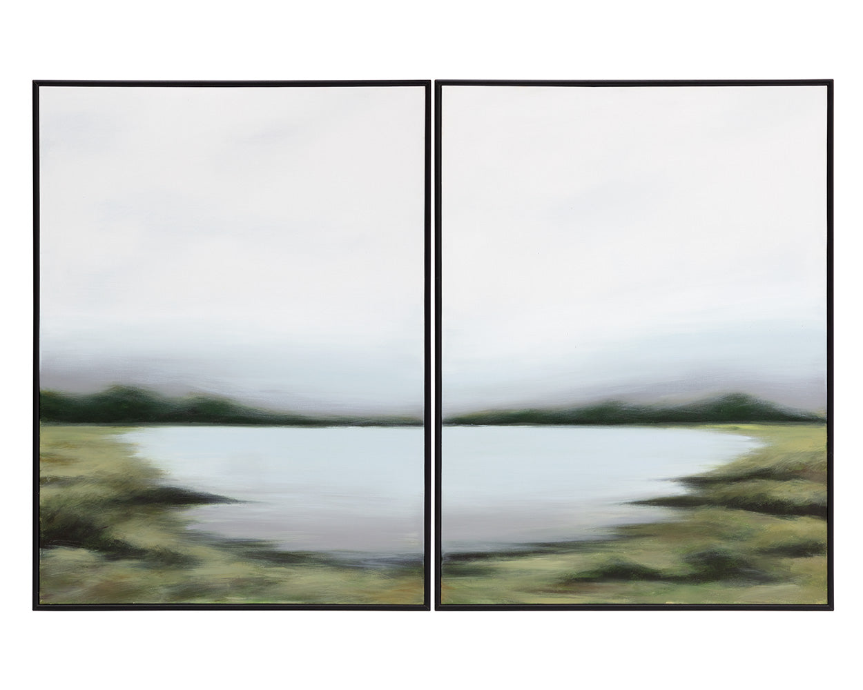 Lakeside Views (set Of 2) - 36" X 48" - Black Floater Frame