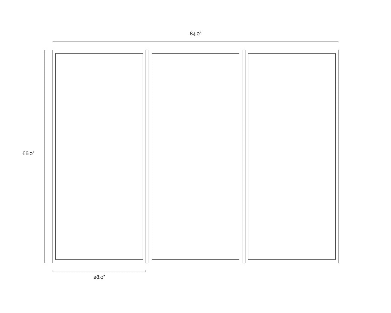 A wireframe image of the product with dimensions shown