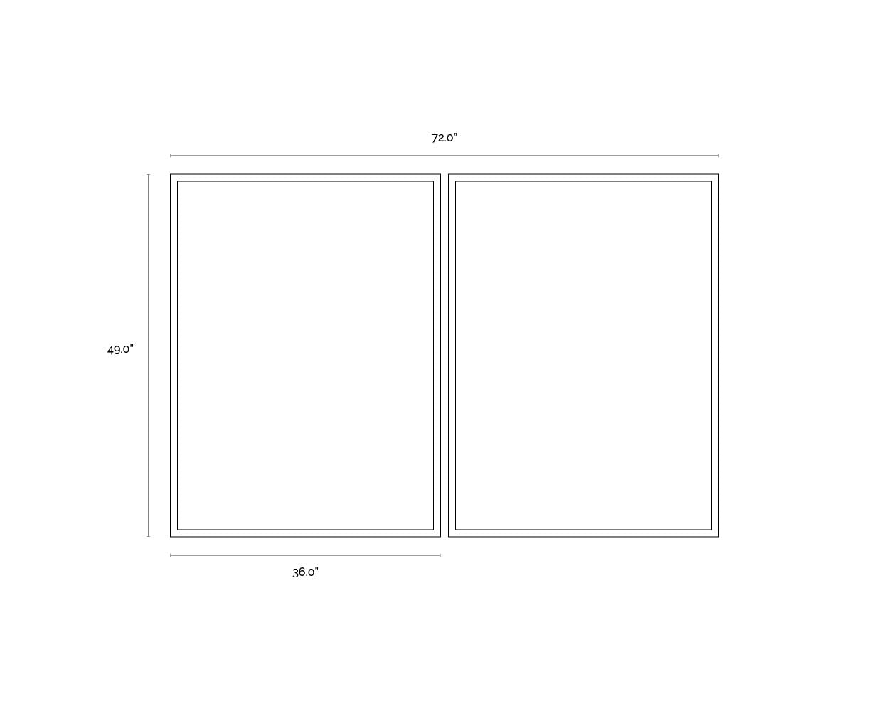 A wireframe image of the product with dimensions shown