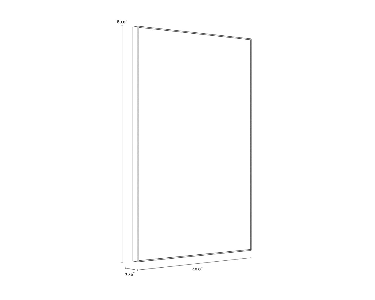 A wireframe image of the product with dimensions shown