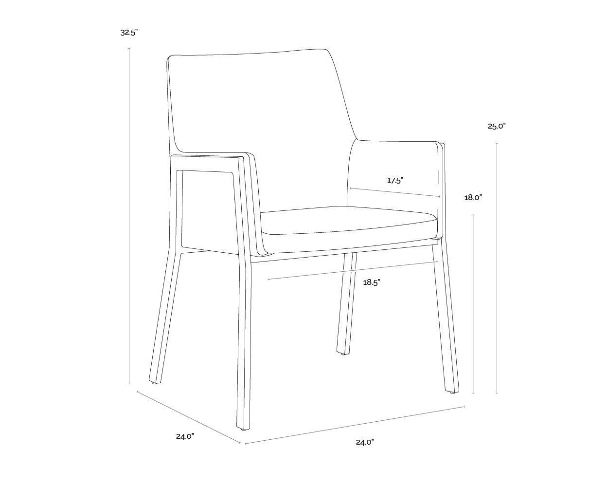 A wireframe image of the product with dimensions shown