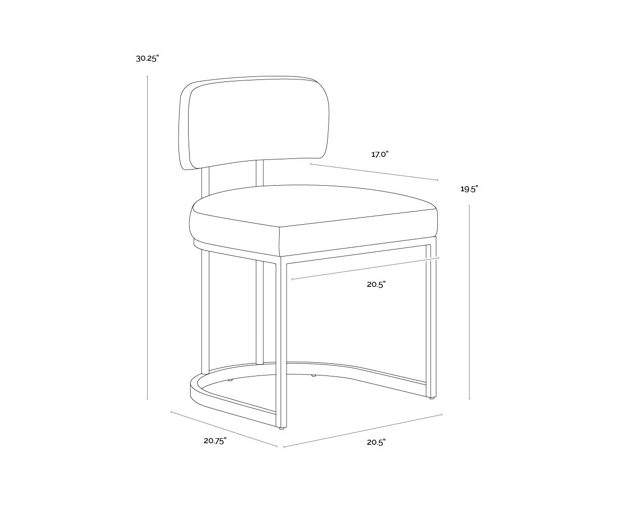 A wireframe image of the product with dimensions shown