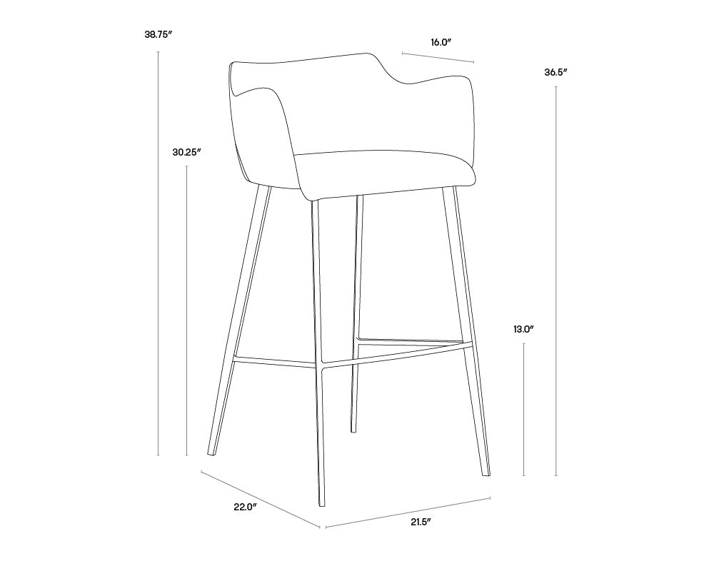 A wireframe image of the product with dimensions shown