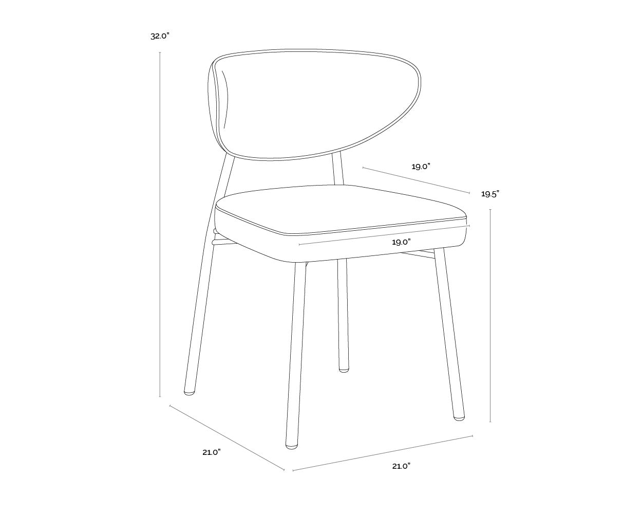 A wireframe image of the product with dimensions shown