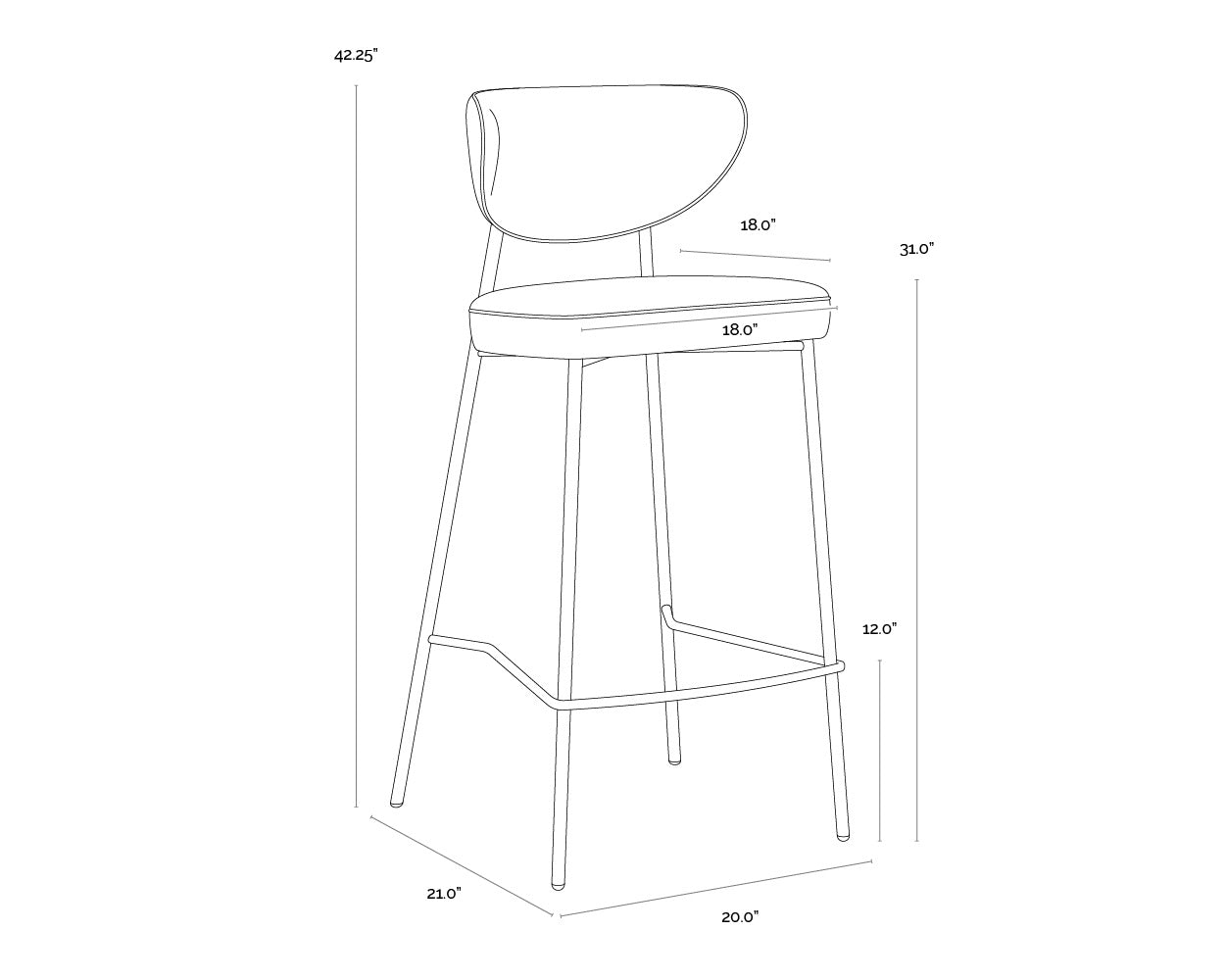 A wireframe image of the product with dimensions shown