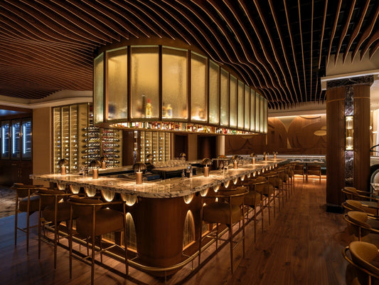 Bar interior at 1587 Prime featuring SUNPAN Heloise barstools