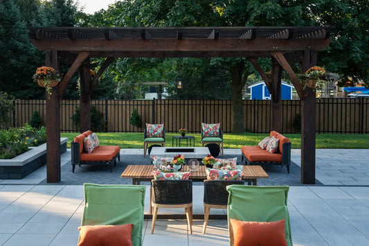 A patio space featured on Holmes on Homes: Building a Legacy that has been redesigned with SUNPAN’s outdoor furniture.