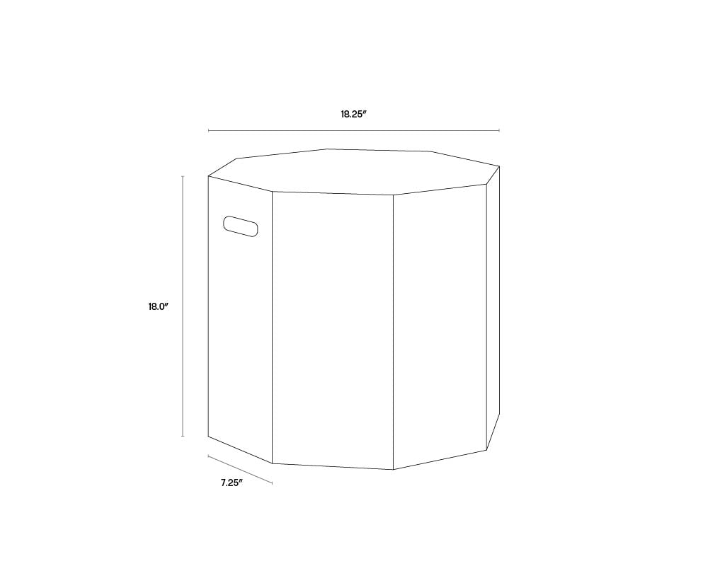 A wireframe image of the product with dimensions shown