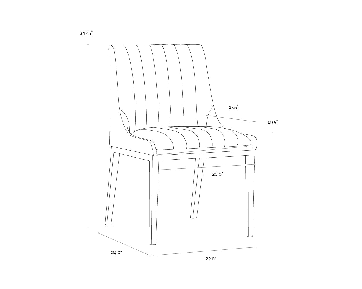 A wireframe image of the product with dimensions shown