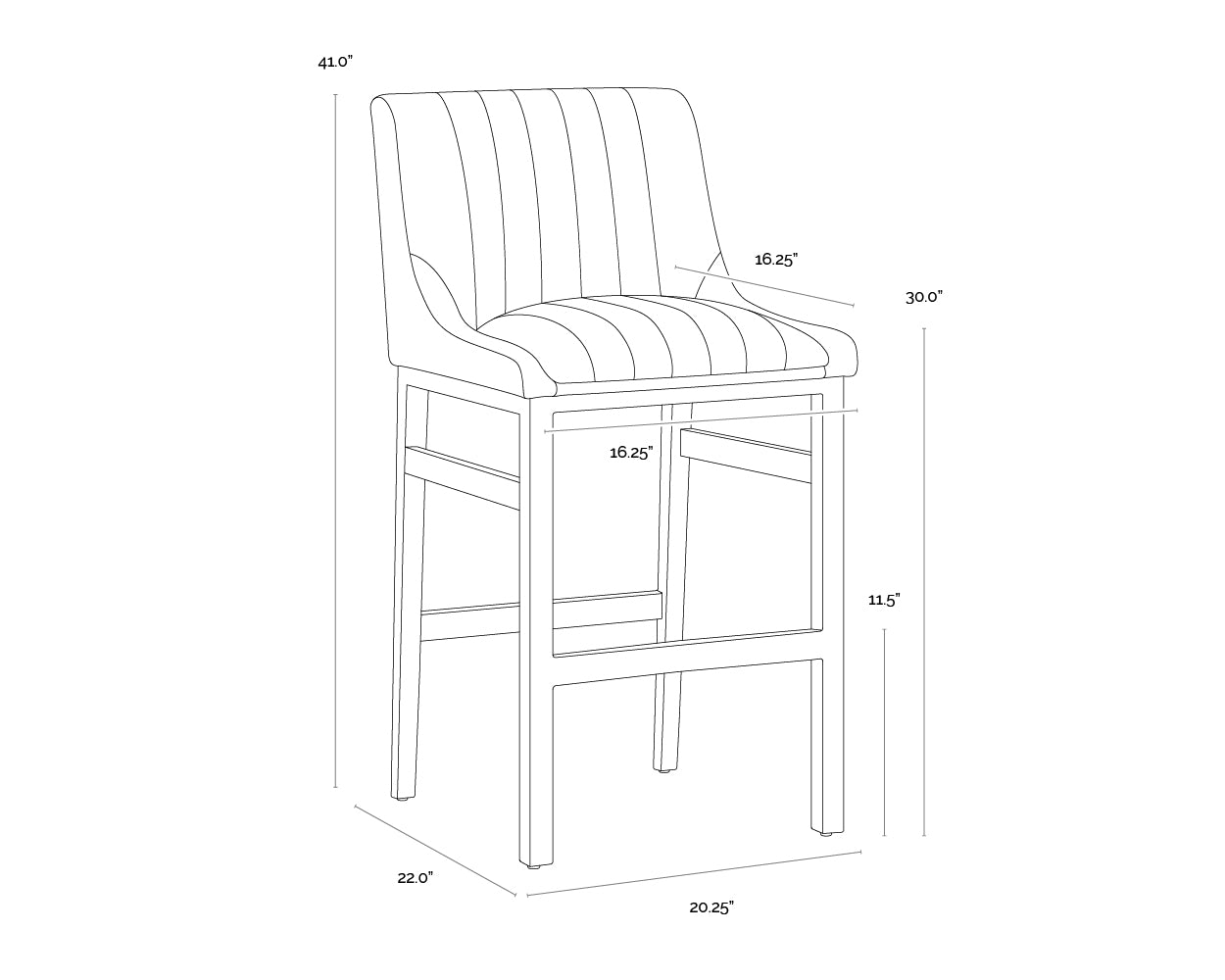 A wireframe image of the product with dimensions shown