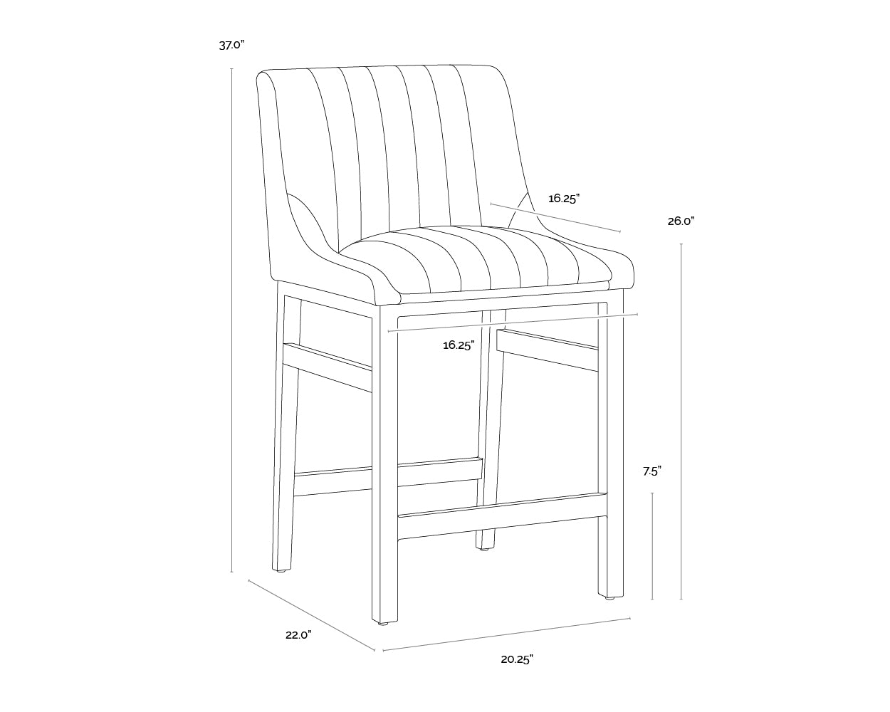 A wireframe image of the product with dimensions shown