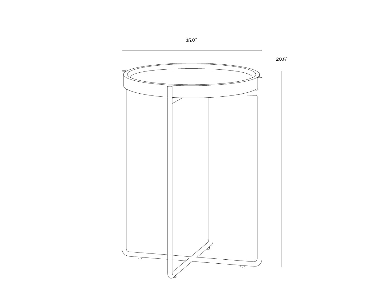 A wireframe image of the product with dimensions shown