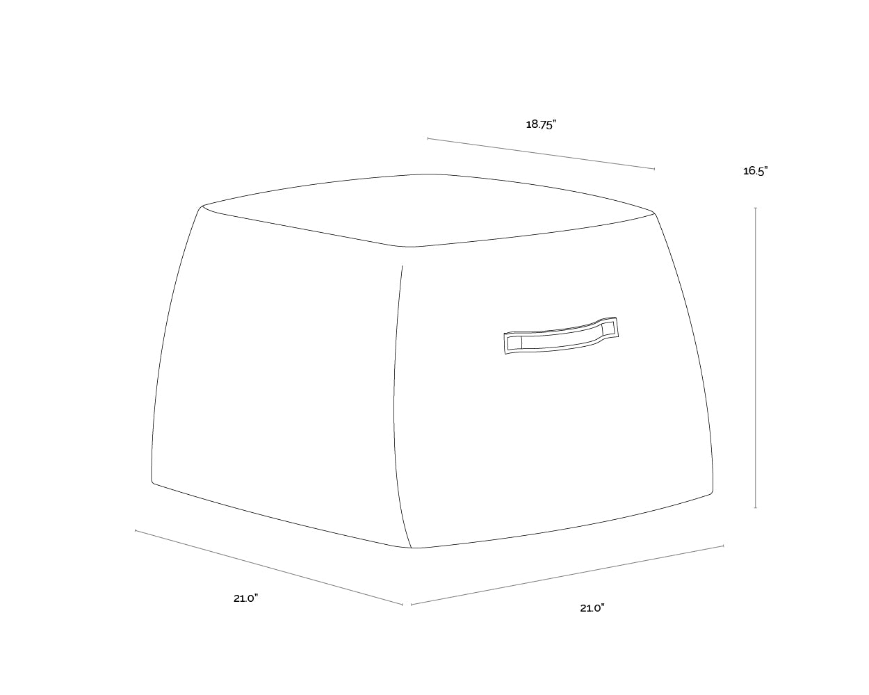 A wireframe image of the product with dimensions shown