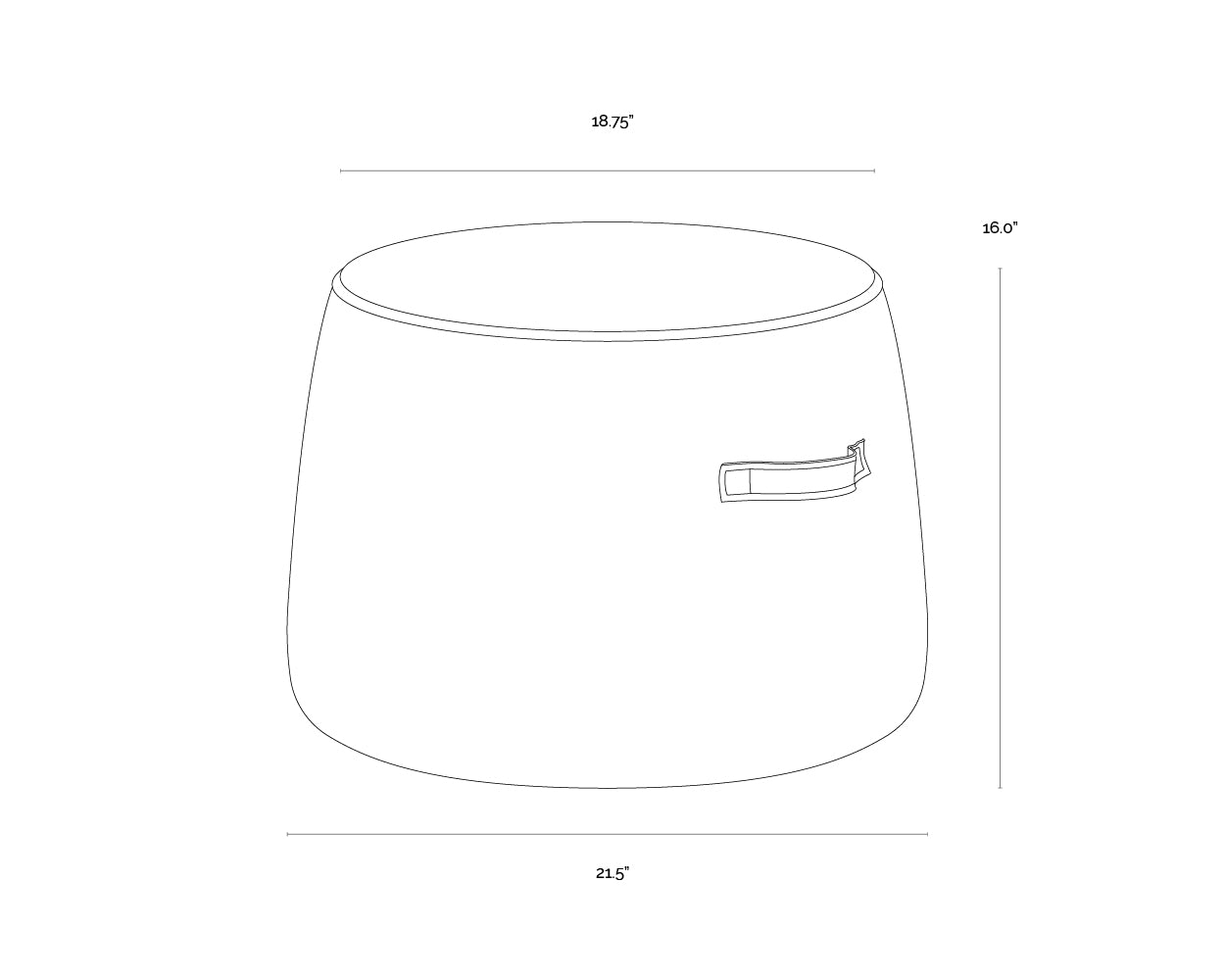 A wireframe image of the product with dimensions shown