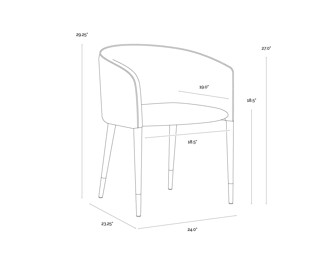 A wireframe image of the product with dimensions shown